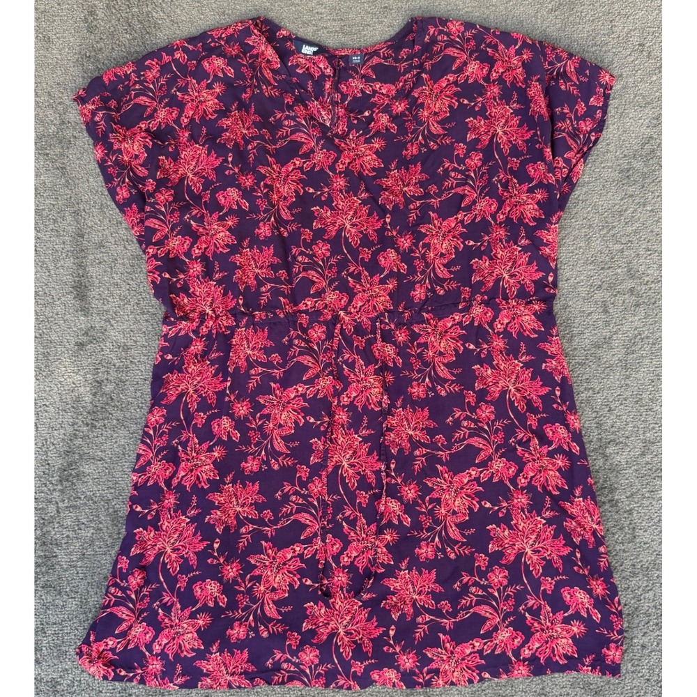 Lands End Purple Pink Floral Modal Tunic Cover Up Drawstring Waist XS-S 3784
